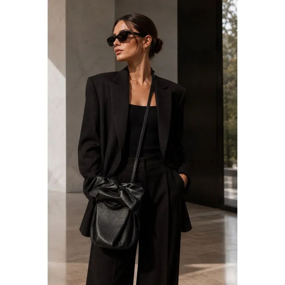 ZAC Zac Posen Black Leather Bow Crossbody Bag | Soft Pebbled Leather Mini Should - Picture 2 of 9